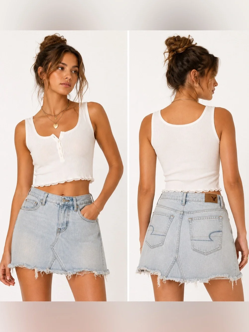 American Eagle Denim Jean Mini Skirt Light Wash Distressed Raw Hem Y2K Size 0